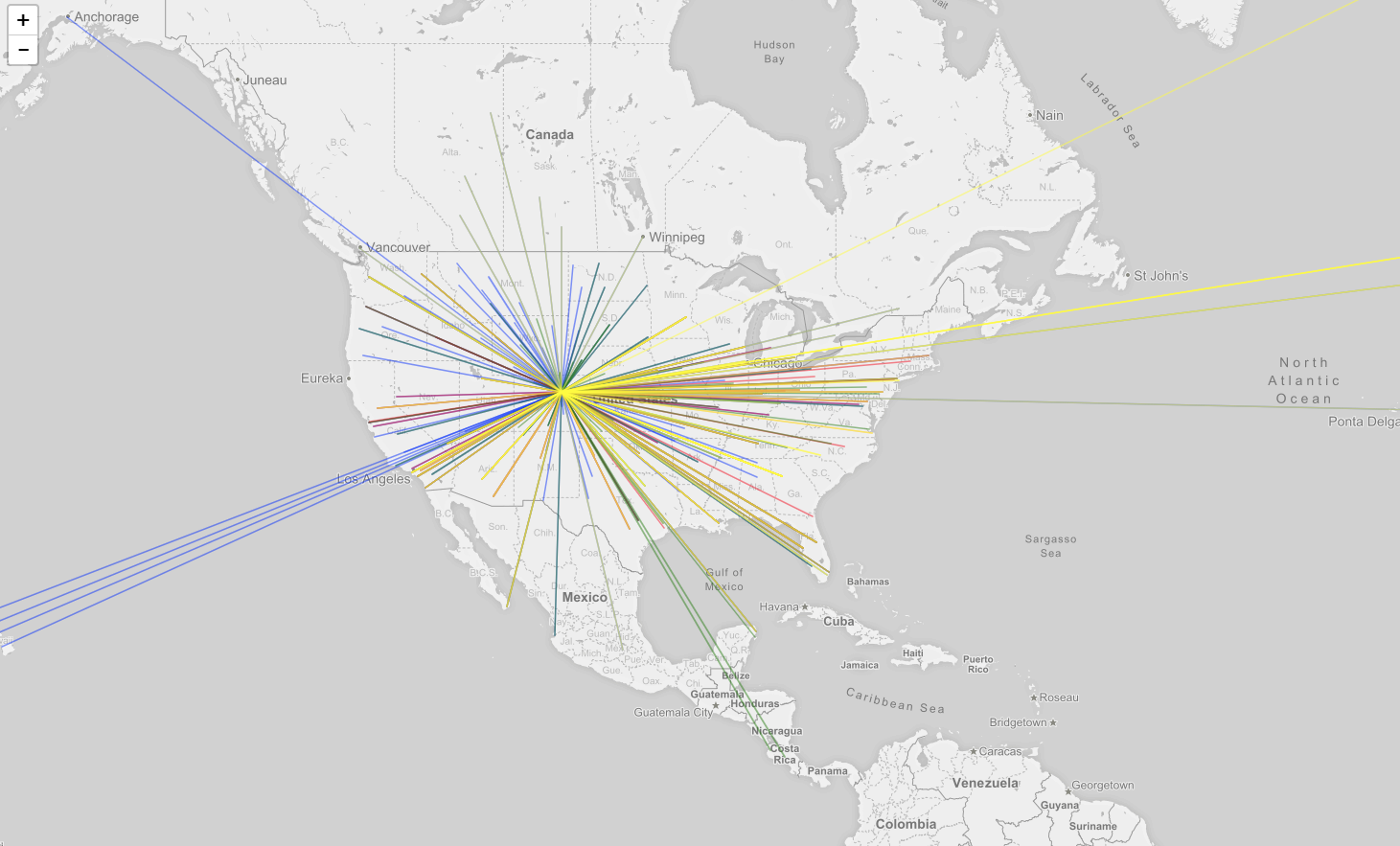 Routes by airline out of Denver