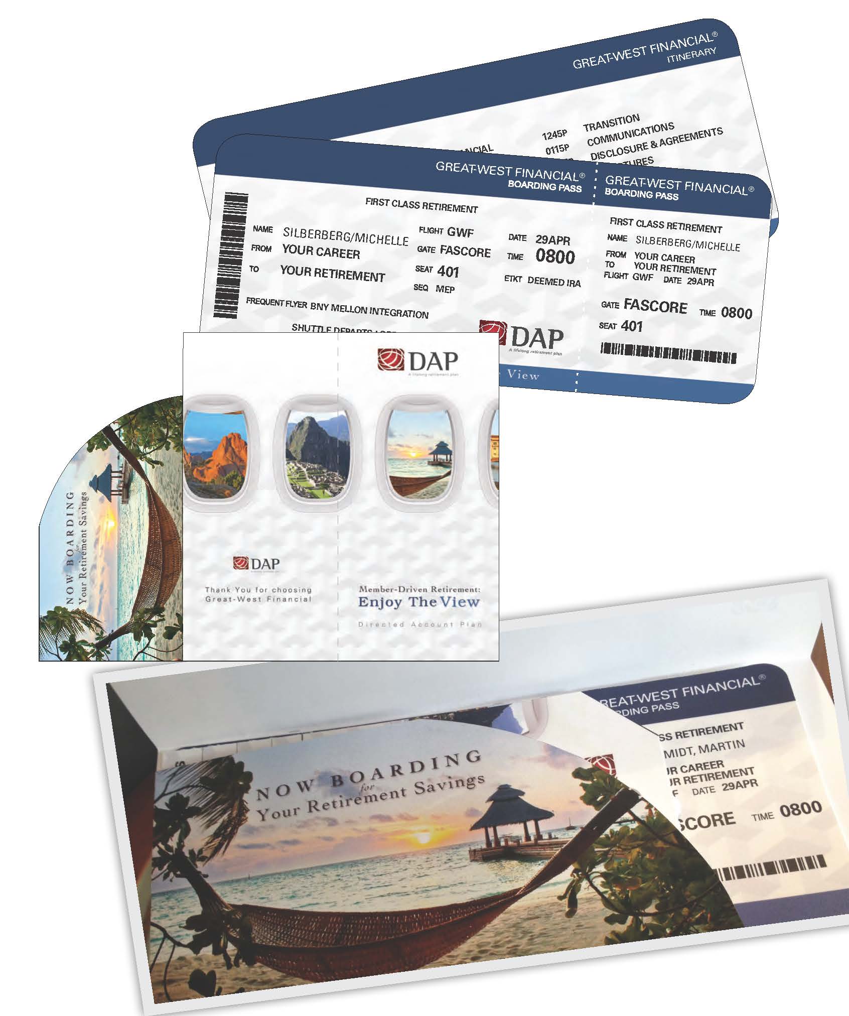 DAP retirement plan mock boarding passes